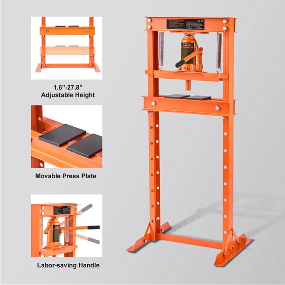 dokea 12 Ton H-Frame Hydraulic Shop Press - Adjustable Floor Press
