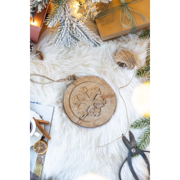 12pcs 6 Wooden Snowflake Hanging Ornaments for Christmas Tree - Mango Wood Dcor