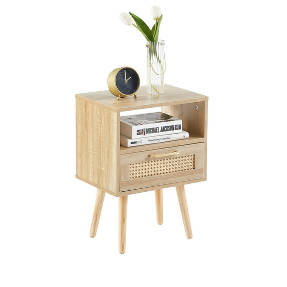 dokea 15.75" Rattan End Table with Drawer - Natural Finish