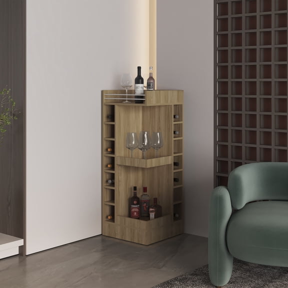 dokea 16 Shelf Bar Cabinet - Natural Oak Finish, Storage Cabinet