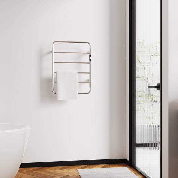 dokea 18.7" Heated Towel Rack - 6 Bar Stainless Steel Wall Mount Timer