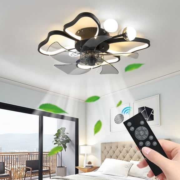 dokea 19.7 Light Ceiling Fan with Remote, Black, Butterfly Design