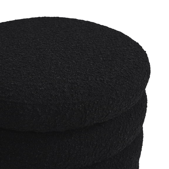 dokea 19 Oversized Round Storage Ottoman, Ebony Black Boucle