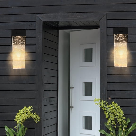 dokea 2-Pack Outdoor Wall Lights, Weatherproof LED Sconces with Bubble Crystal & Light Sensor (12W)