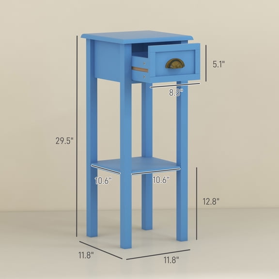 dokea 2-Tier Side Table with Drawer & Shelf, Light Blue, MDF, 29.5"H