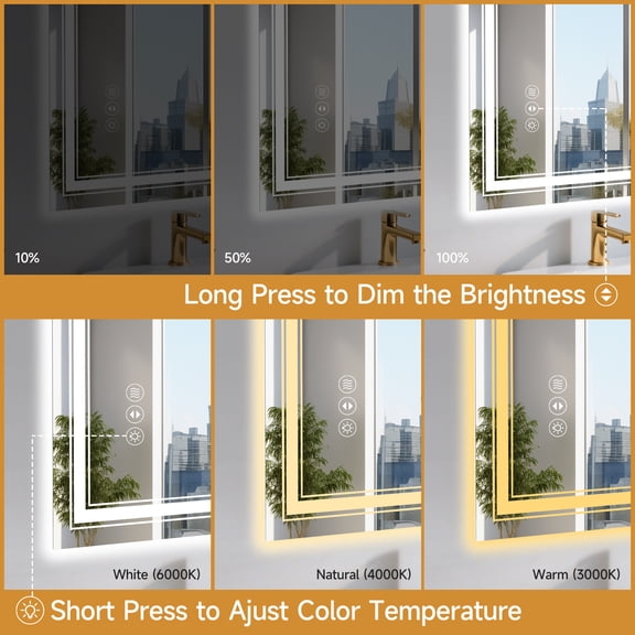 dokea 20x28 Inch Frameless LED Smart Bathroom Mirror - Anti-Fog, Dimmable Light