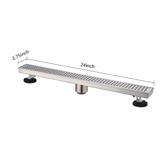 dokea 24 Inch Linear Shower Drain with Hair Strainer & Leveling Feet - Stainless Steel