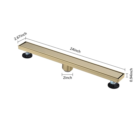 dokea 24 Inch Linear Shower Drain with Hair Strainer & Leveling Feet