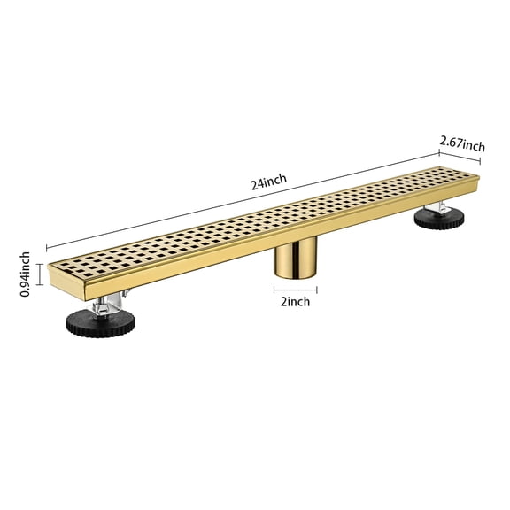 dokea 24 Inch Linear Shower Drain with Hair Strainer & Leveling Feet