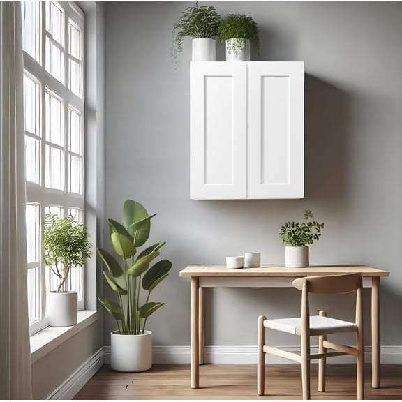 dokea 24 Inch White Shaker Wall Cabinet - 2 Adjustable Shelves, RTA Storage for Kitchen, Bathroom, Garage