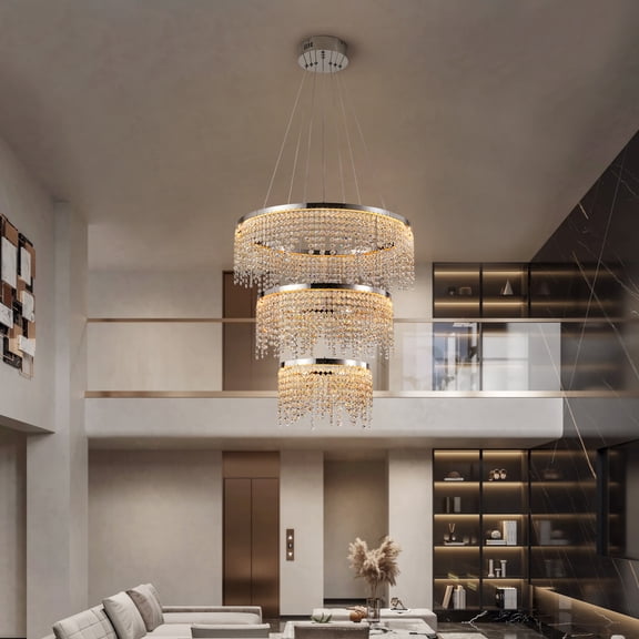dokea 24-inch Crystal Chandelier LED Ceiling Lamp - Adjustable Color Temperature