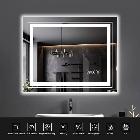 dokea 24x32 Inch Frameless LED Smart Bathroom Mirror - Anti-Fog, Dimmable Light