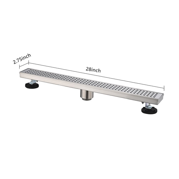 dokea 28 Inch Linear Shower Drain with Hair Strainer & Leveling Feet - Stainless Steel