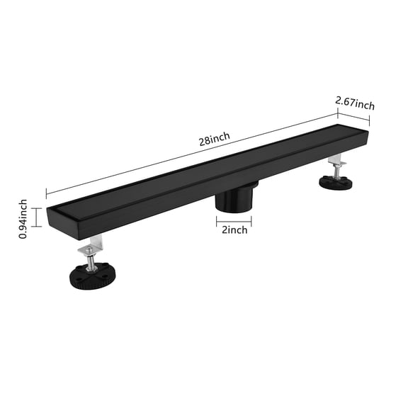 dokea 28 Inch Linear Shower Drain with Hair Strainer & Leveling Feet