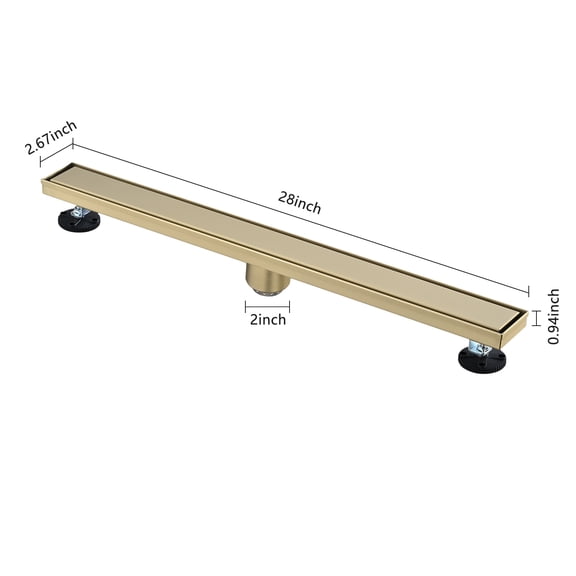 dokea 28 Inch Linear Shower Drain with Hair Strainer & Leveling Feet