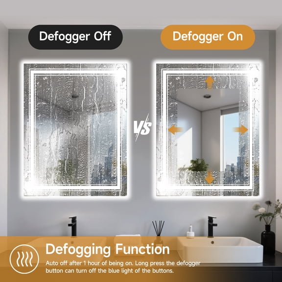 dokea 28x36 Inch Frameless LED Smart Bathroom Mirror - Anti-Fog, Dimmable, with Wall Switch