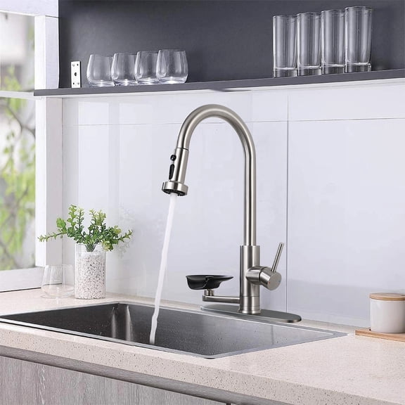 dokea 3-in-1 Kitchen Faucet with Glass Rinser, Brushed Nickel