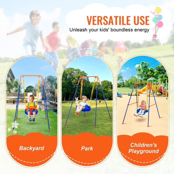 dokea 3 in 1 Toddler Swing Set with Sandbags - Backyard Swing Set for Kids, Foldable Design
