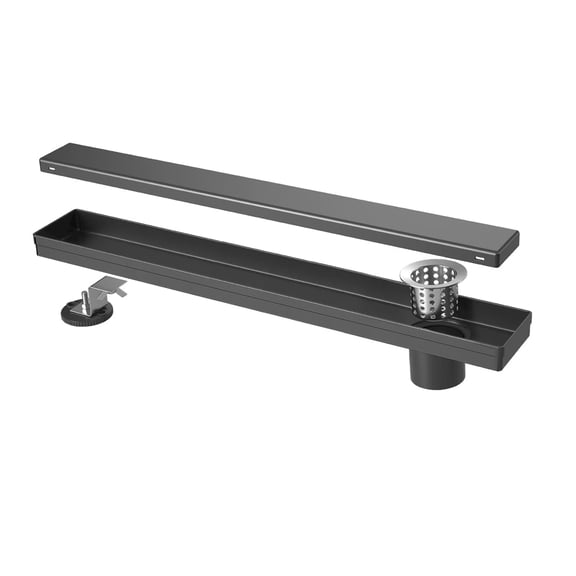 dokea 30 Inch Offset Linear Shower Drain - 304 Stainless Steel - Reversible Tile/Flat Cover