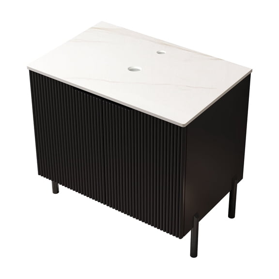 dokea 30 TURIO Freestanding Vanity  Carrara White Sintered Stone Cabinet with 2 Doors