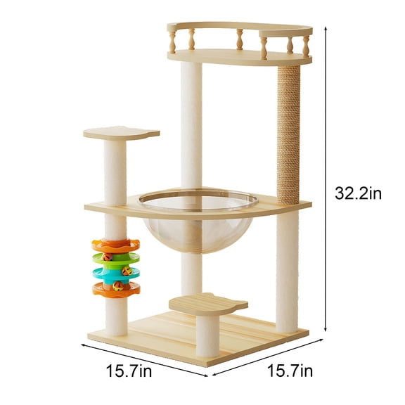 dokea 32.2 Modern Cat Tower - Wood Cat Tree with Sisal Scratching Posts & Perch for Cats