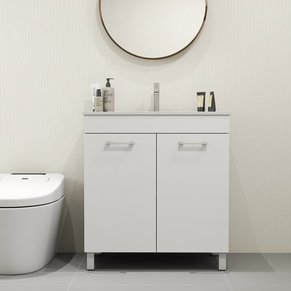 dokea 32 Floor Bathroom Vanity with Sink - White Ceramic Basin