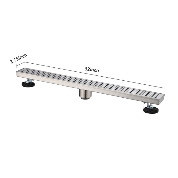 dokea 32 Inch Linear Shower Drain with Hair Strainer & Leveling Feet - Stainless Steel