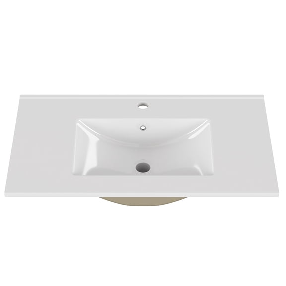 dokea White Ceramic Bathroom Sink - 32 Inch Vanity Top Modern White Finish for Bathroom or Powder Room