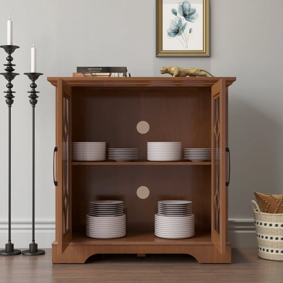 dokea 34 Sideboard Buffet with Glass Doors - Dark Oak MDF