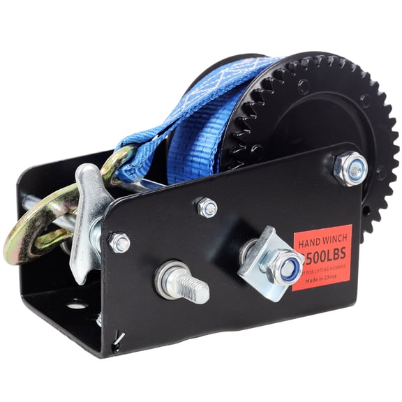 dokea 3500LBS Hand Winch with 32.8FT Blue Strap, Black Shell, 4.1:2.4:1 Gear Ratio