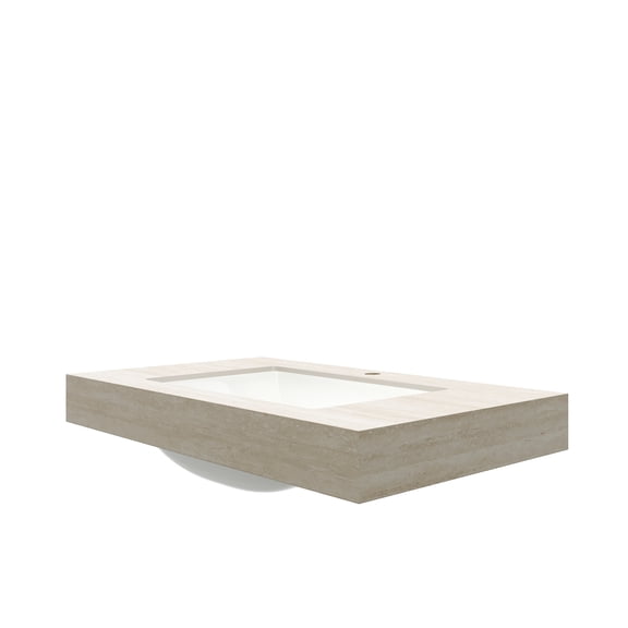 dokea 36 Roma Travertine Sintered Stone Vanity Top with Ceramic Basin