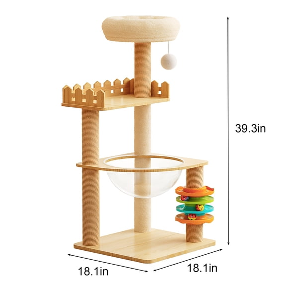 dokea 39.3 Modern Cat Tower - Wood Cat Tree with Sisal Scratching Posts & Perch for Cats