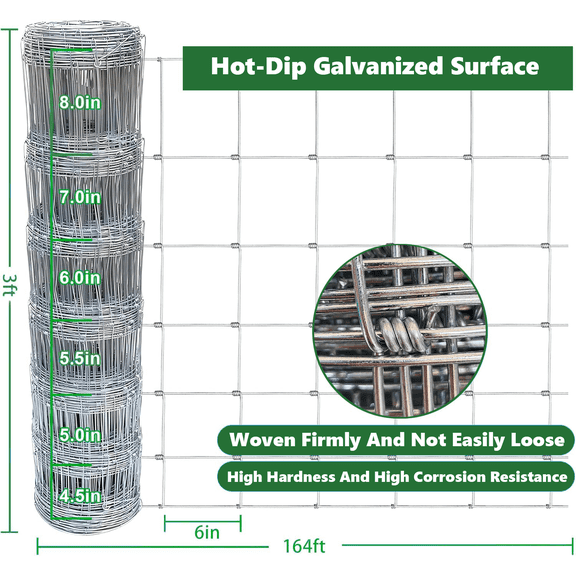 dokea 3ft x 164ft Cattle Fence Wire Fencing - 14 Gauge Galvanized Steel - Livestock & Animal Protection