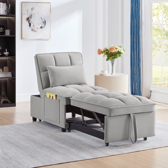 dokea 4 in 1 Sofa Bed with Storage - Gray Pull Out Chaise Lounge