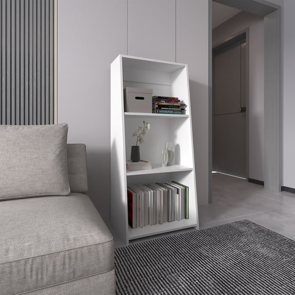 dokea 47" Tall Three-Tier Ladder Bookcase White - Space Saving Storage Bookshelf
