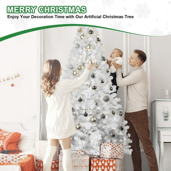 dokea 4ft White Memory Wire Christmas Tree - 328 Tip Hinged PVC Tree