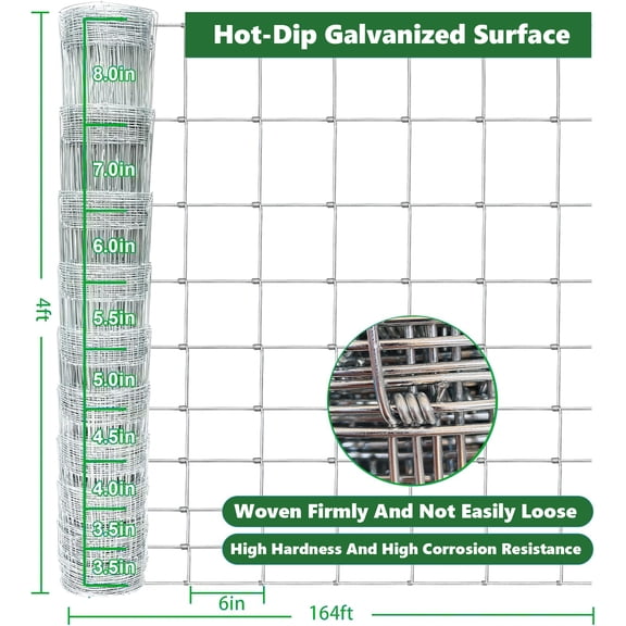 dokea 4ft x 164ft Cattle Fence Wire Fencing - 14 Gauge Galvanized Livestock Protection Net