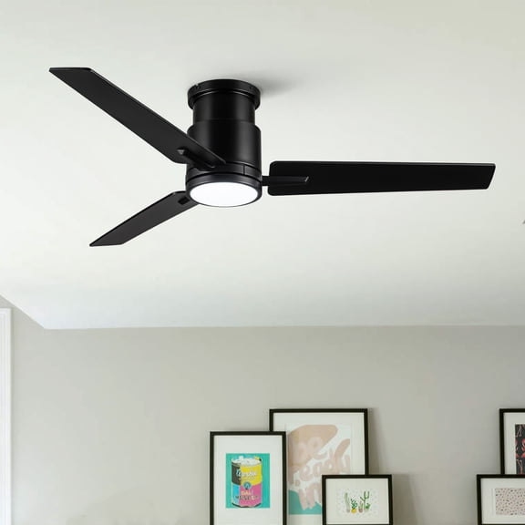 dokea 52 Black Lowe Profile Ceiling Fan with Light - Matte Black, DC Motor