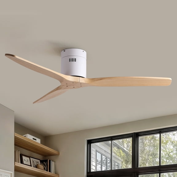 dokea 52 Inch Modern Wood Ceiling Fan - No Light, Natural Style, Whisper Wind Motor