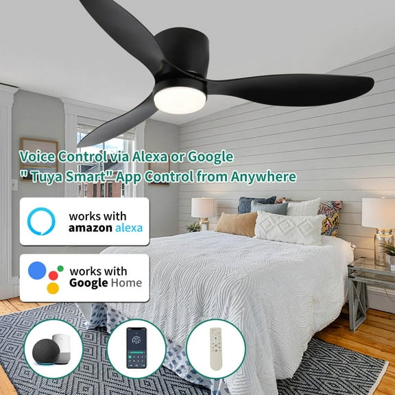 dokea 52" Smart Ceiling Fan with Lights, Remote, Alexa Compatible, Black