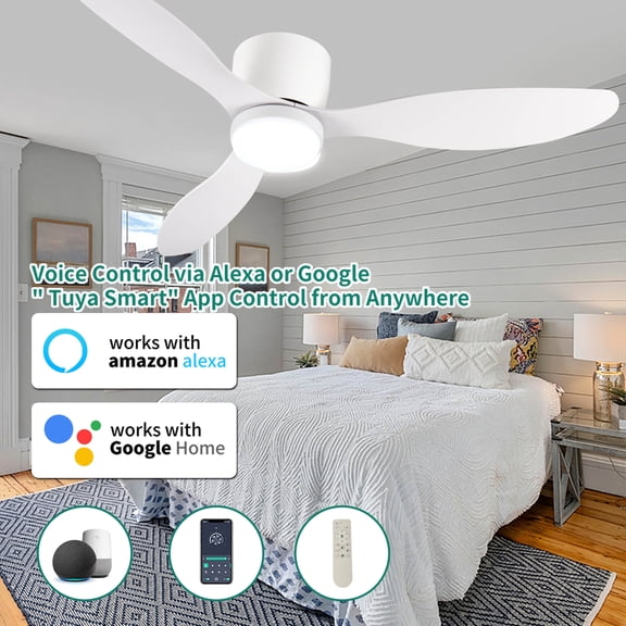 dokea 52" Smart Ceiling Fan with Lights, Remote, Alexa & WiFi - White