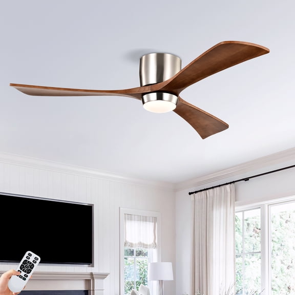 dokea 52" Stain Nickel Wood Ceiling Fan with Light & Remote Control