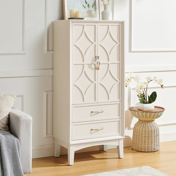 dokea 53.5" Mid Century Modern Pantry Cabinet - Antique White Storage Sideboard - Storage Cabinet
