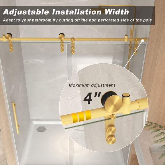 dokea 56-60 Frameless Sliding Shower Door - Brushed Gold, 5/16 Tempered Glass