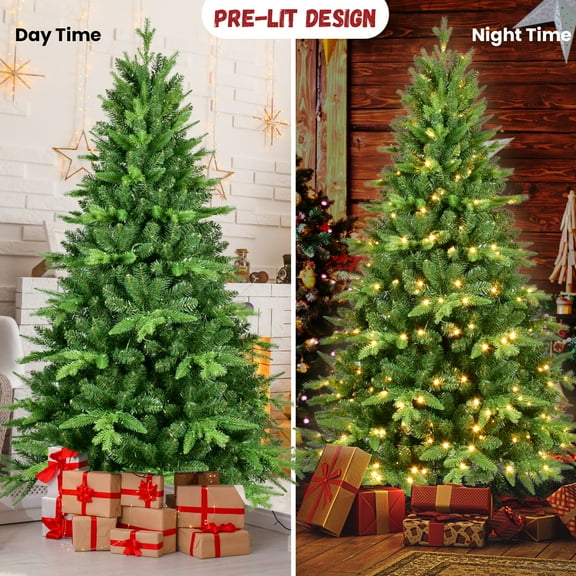 dokea 5ft Pre-Lit Christmas Tree with 250 Warm White LED Lights & Sturdy Metal Stand Green Holiday Decor