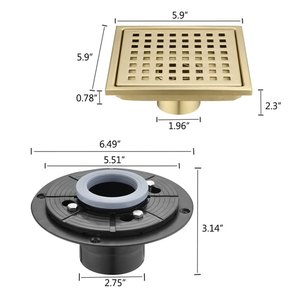 dokea 6 Inch Square Shower Floor Drain - Corrosion Resistant Grid Drain for Bathroom, Kitchen, Pool