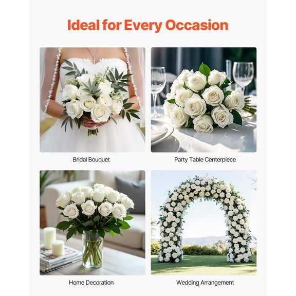 dokea 60 Pcs White Roses Artificial Flowers Bouquet for Xmas Home Decor