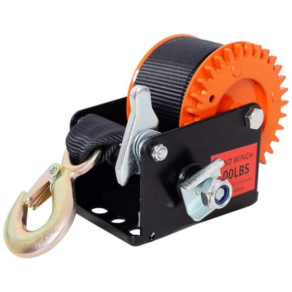 dokea 600LBS Hand Winch with 19.6FT Strap, Orange & Black Shell, 3.1:1 Gear Ratio