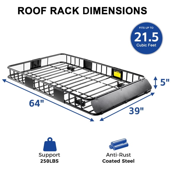 dokea 64 Roof Rack Cargo Carrier Basket 250lb Capacity, Steel, Black