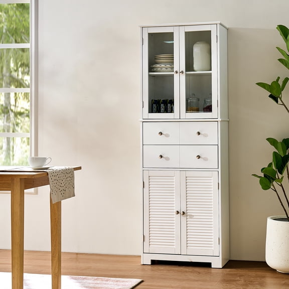 dokea 67" Tall Kitchen Pantry Cabinet with Doors & Shelves, White - Storage Cabinet